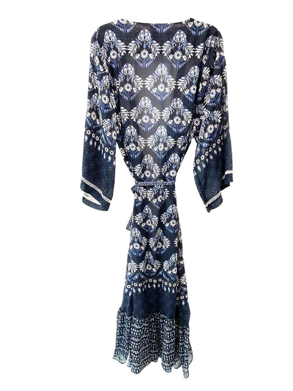 Agua Bendita Blue Floral Kimono Swim Cover Up One Size Resort Beach - Picture 4 of 10